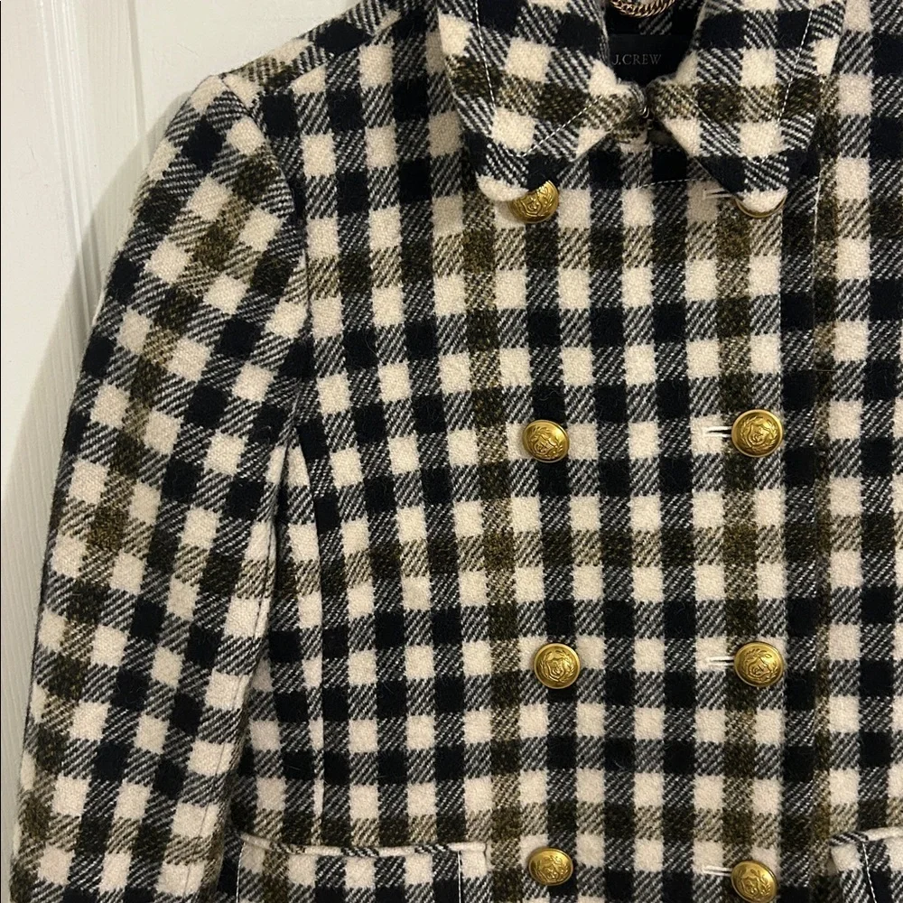 J.Crew Double Breasted Coat in Cypress Black Ivory Oxford Check Plaid Size 2 - Picture 8 of 16